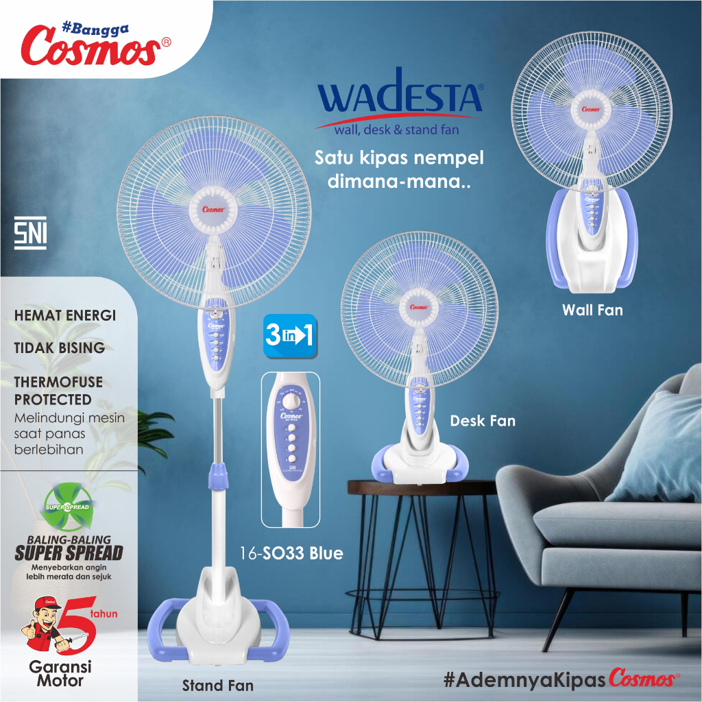 VC058  - Cosmos Kipas Angin  - 3in1 WADESTA (Wall, Desk, Stand)